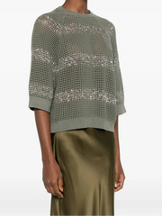 COTTON MESH TOP WITH DAZZLING STRIPES