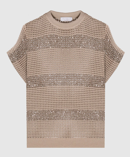 MAGLIA GILET A RETE DI COTONE CON DAZZLING STRIPES