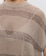MAGLIA GILET A RETE DI COTONE CON DAZZLING STRIPES