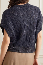 DAZZLING CABLE KNIT SILK AND LINEN VEST