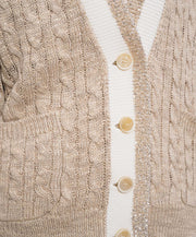 CARDIGAN SCOLLO A V CON TRECCE IN CANAPA SETA COTONE