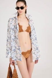 OVERSIZED COTTON SHIRT WITH FLORAL EMBROIDERY