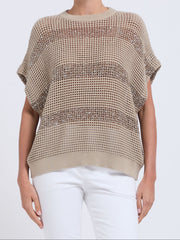 MAGLIA GILET A RETE DI COTONE CON DAZZLING STRIPES