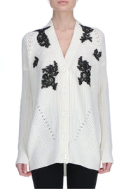 RIBBED CARDIGAN WITH LACE